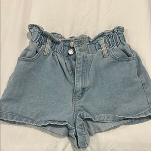 denim ruffle shorts